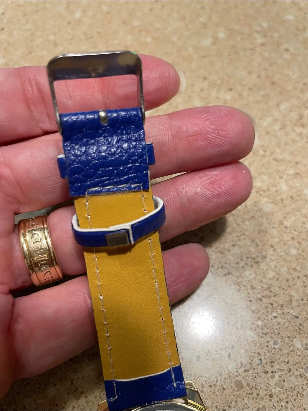 Geneva Platinum Blue Strap Gold-Tone Case Chronograph Watch
